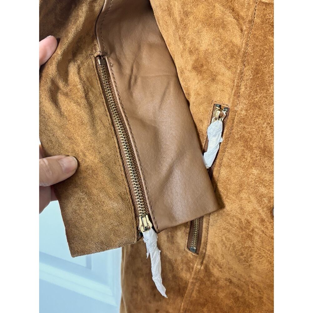 IMAN Global Chic Suede Leather Trench Belt 70s Retro Boho Coat Double Breast XS - Picture 5 of 13